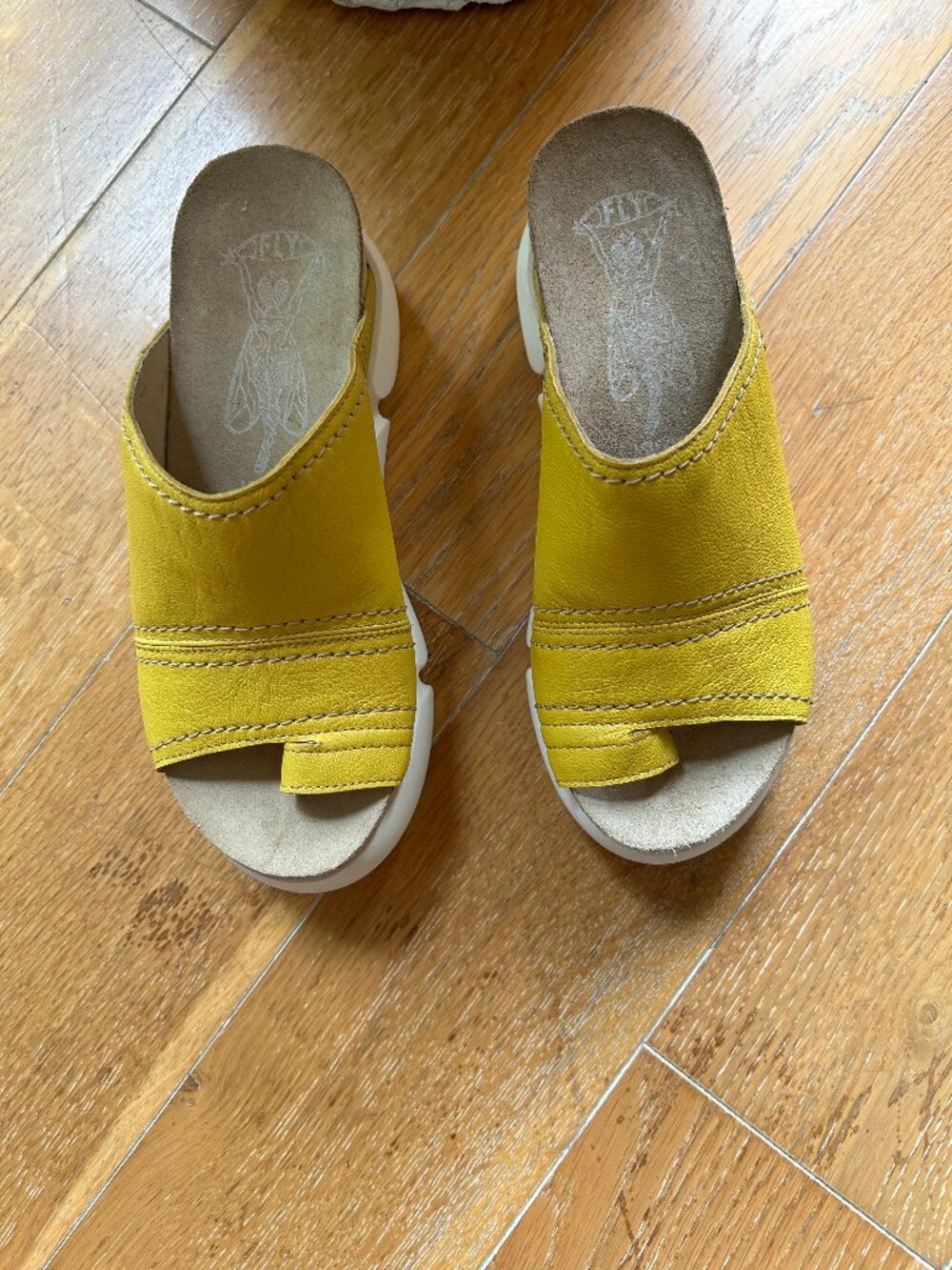 Fly London Open Toe Mule Sandals Bright Yellow NWT